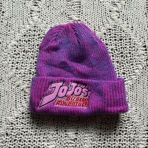 JoJo's Bizarre Adventure Purple Logo Knit Beanie Hat Anime cute grunge neon  - o
